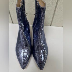 Zara silver sequined kitten heel pointed ankle boots. Size 38/7